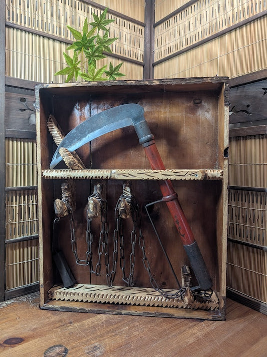 1800s Japanese Antique Forged Steel Kusari-Gama, Authentic Japan Gov Auction