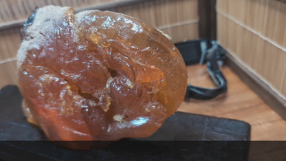 Rare 660g Natural Amber on Antique Wood Stand | Japan Auction